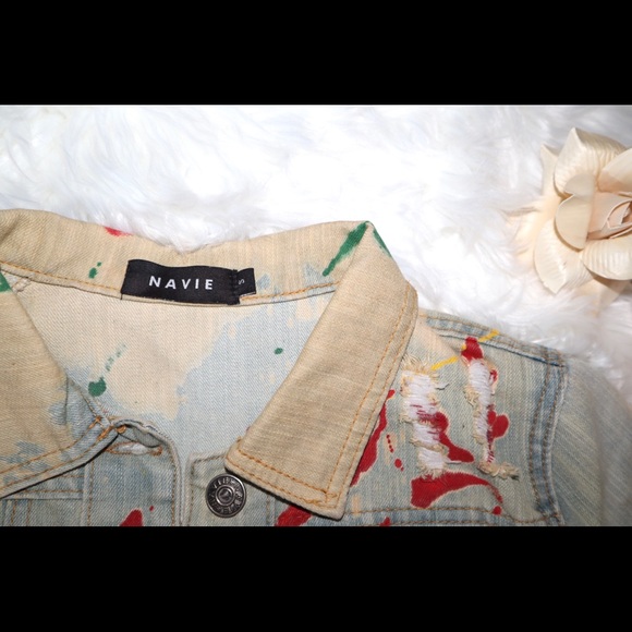 Navie Paint Style Button Up Jean Jacket - Picture 9 of 12